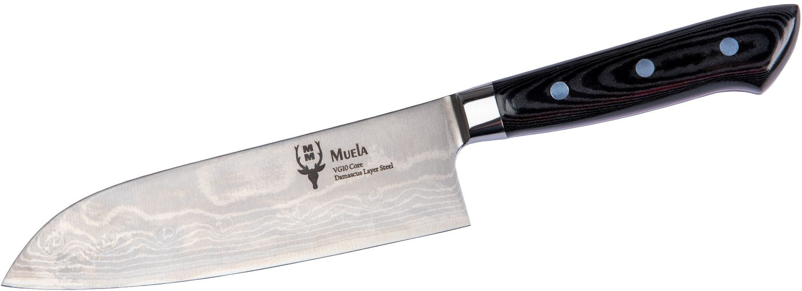 Cutit MUELA 170mm Full Tang Blade SANTOKU-17DAM.M, Damascus VG10, Black Micarta Scales