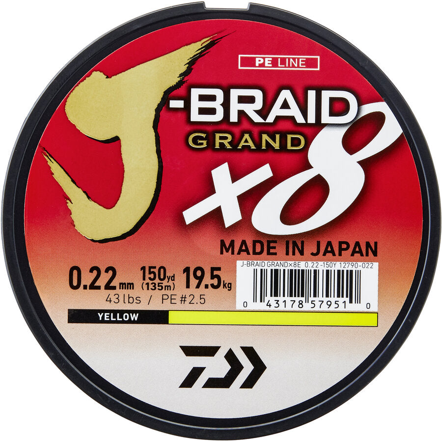 FIR DAIWA J-BRAID GRAND X8 YELLOW 016MM/10KG/135M
