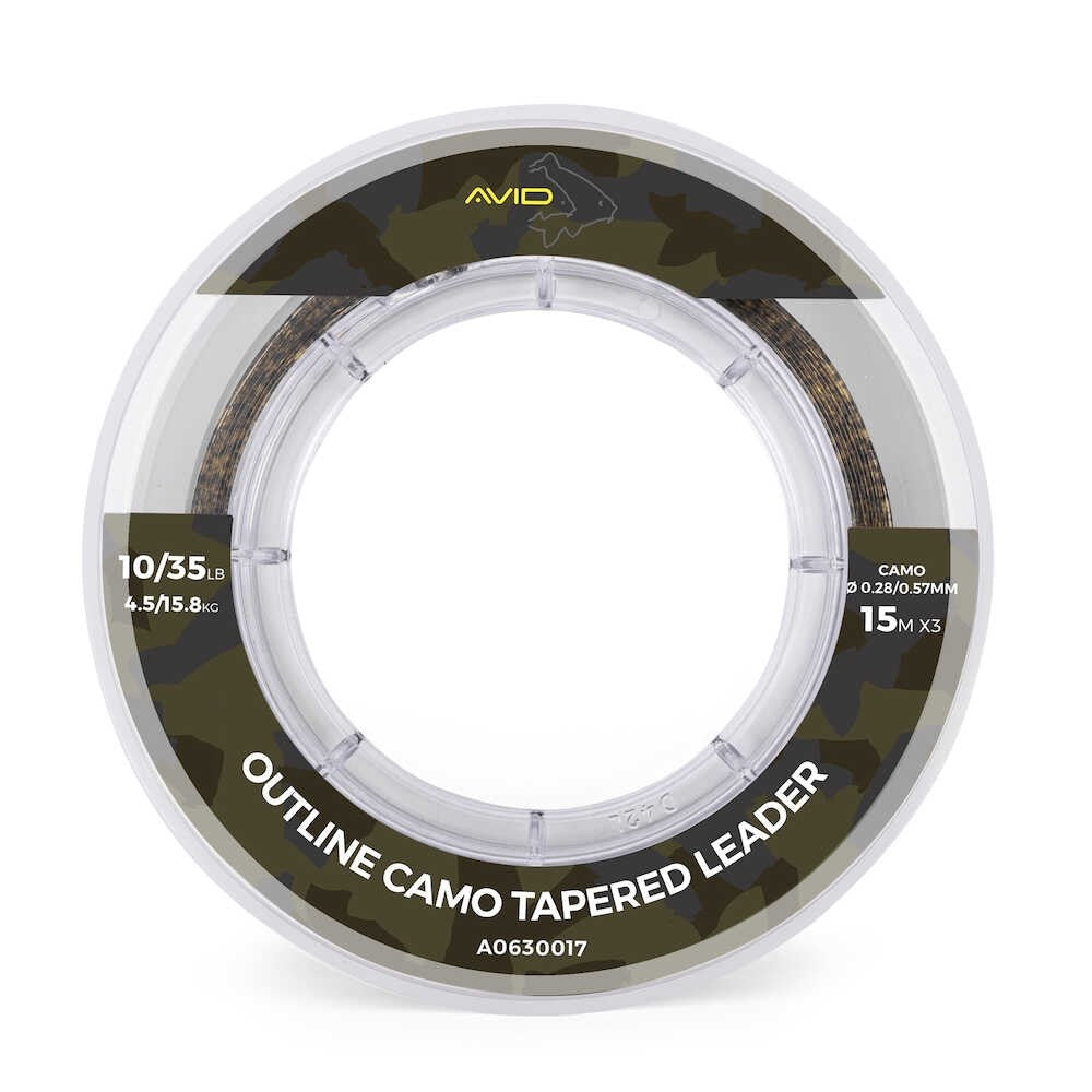 FIR INAINTAS MONOFILAMENT CONIC AVID CARP OUTLINE CAMO TAPERED LEADER 0.28-0.57mm, 4.5-15.8kg, 3X15m/45m 