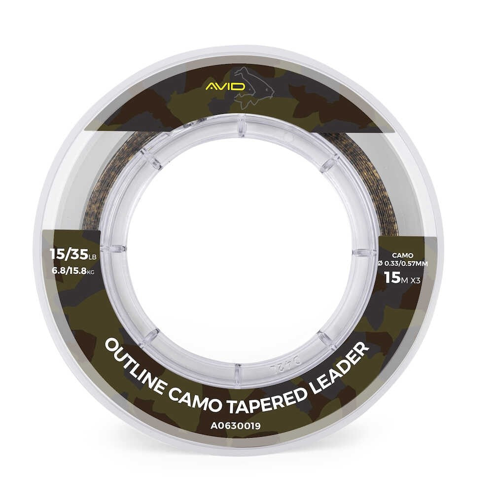 FIR INAINTAS MONOFILAMENT CONIC AVID CARP OUTLINE CAMO TAPERED LEADER 0.31-0.57mm, 5.4-15.8kg, 3X15m/45m