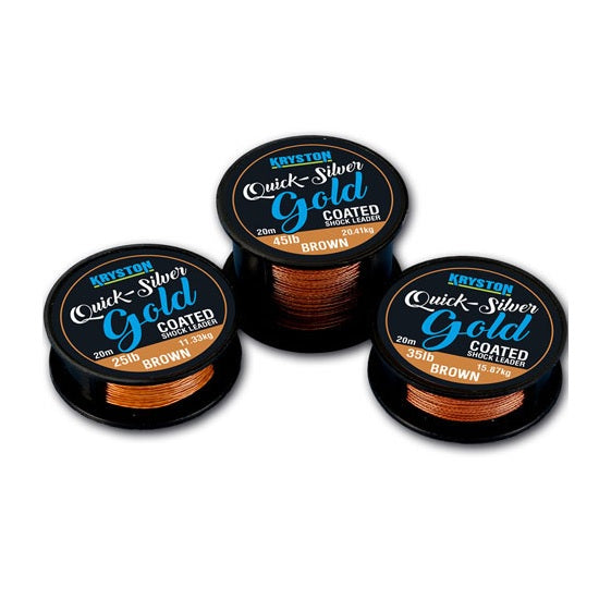 FIR KRYSTON QUICKSILVER GOLD COATED SHOCK LEADER 20m 45lb Gravel Brown