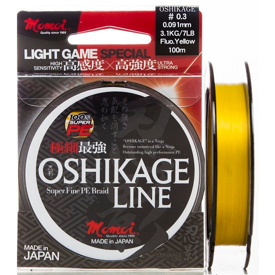 FIR TEXTIL MOMOI OSHIKAGE PE BRAIDED-FLUO YELLOW 100M  0.064MM 2.0KG 4.5LB