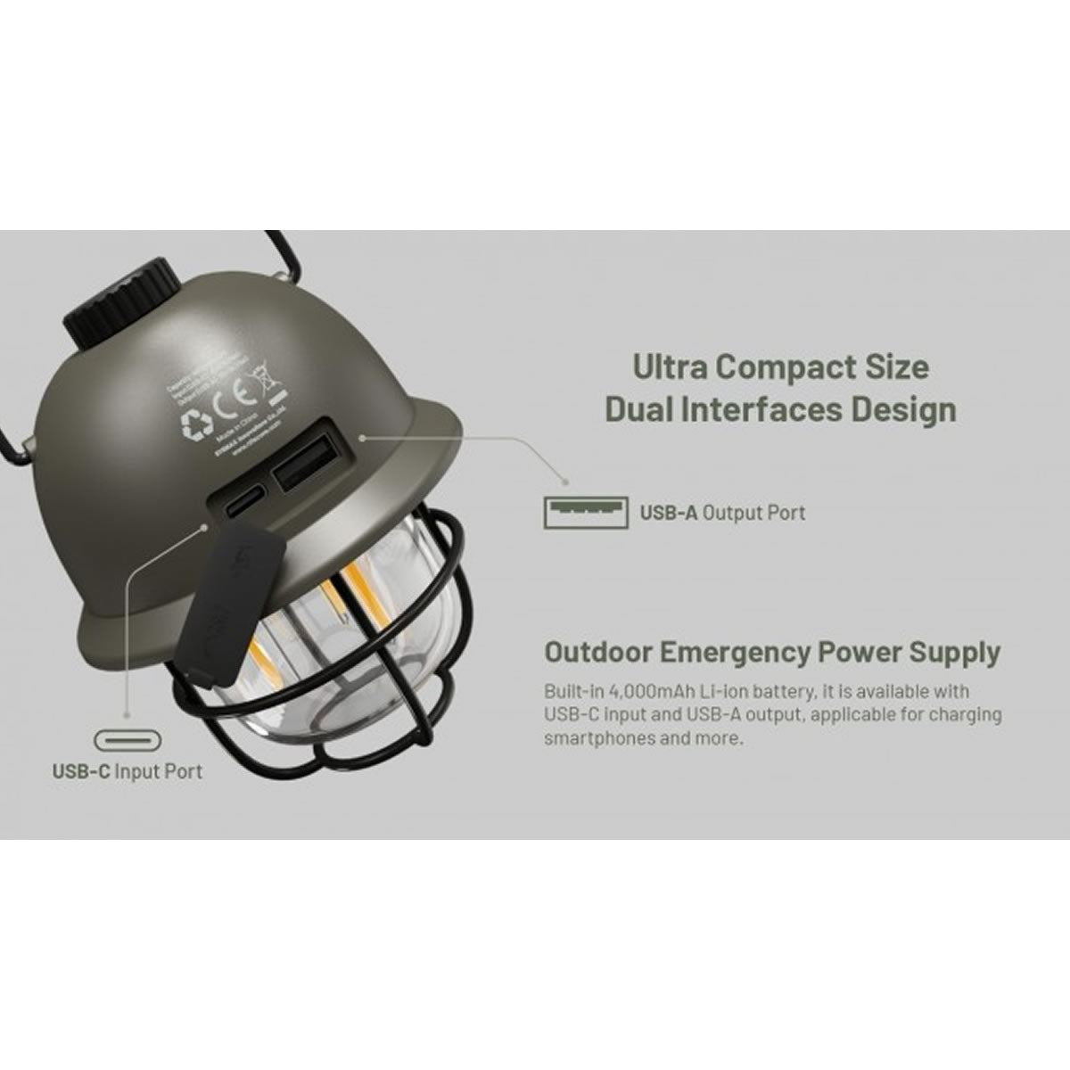 Felinar Reîncărcabil USB-C cu Functie Powerbank Nitecore Camping Lantern LR40 (100 lumen) Army Green