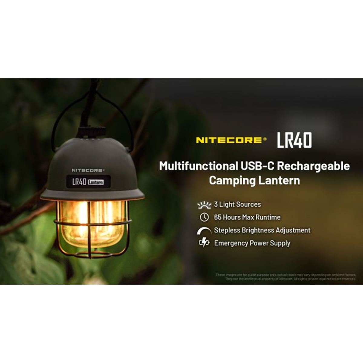 Felinar Reîncărcabil USB-C cu Functie Powerbank Nitecore Camping Lantern LR40 (100 lumen) Army Green