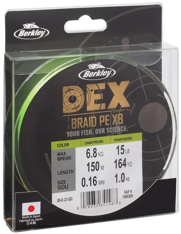 Fir BERKLEY DEX Braid X8, Chartreuse, 6.8kg, 0.08mm, 3000m
