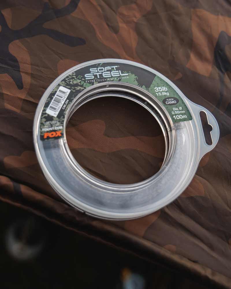 Fir Monofilament Fox Soft Steel Fleck Leader, Camo, 15.9kg, 35lbs, 0.50mm, 100m