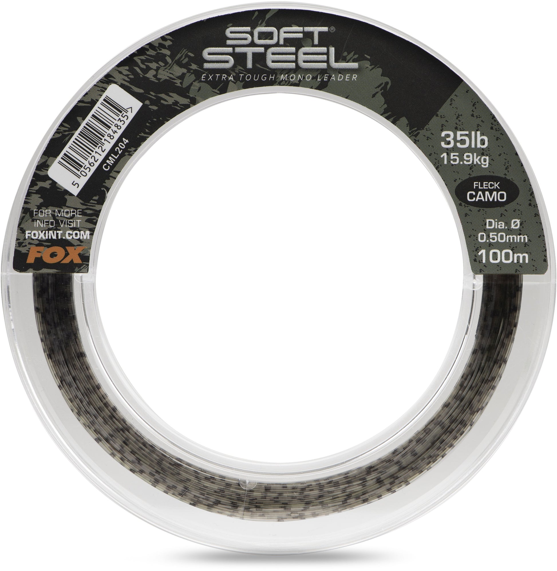 Fir Monofilament Fox Soft Steel Fleck Leader, Camo, 27.3kg, 60lbs, 0.70mm, 80m