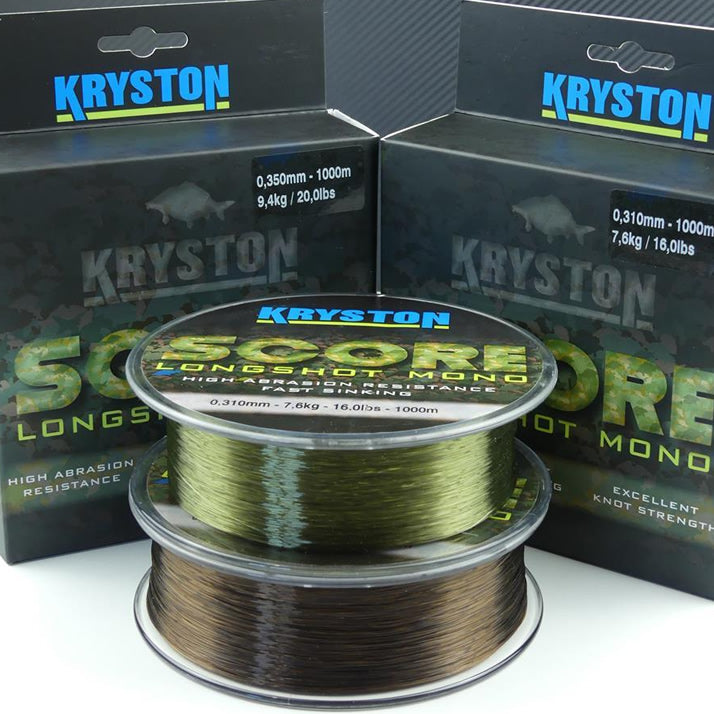 Fir Monofilament Kryston Score Longshot Mono, Olive, 0.375mm, 23.0lbs/11.0kg, 1000m