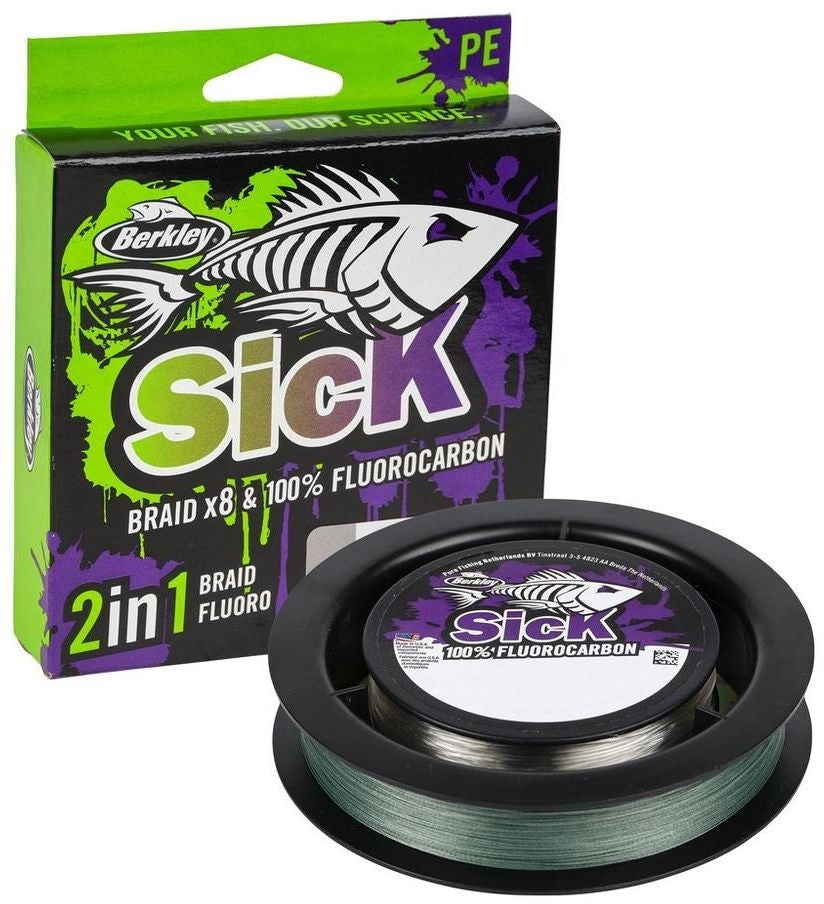 Fir Textil BERKLEY Sick Two In One &amp; Fluorocarbon Duo Spool System, 0.12/0.35mm 150/40m, Moss Green-Fluo Clear