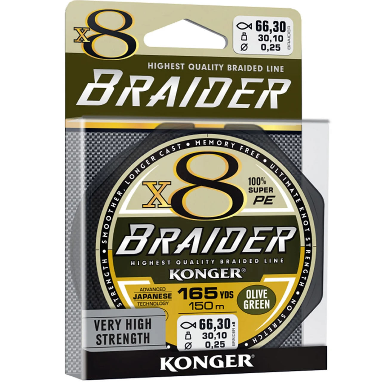 Fir Textil Konger Rigging Line Braider X8 Olive Green 0.12mm, 11.8kg, 10m