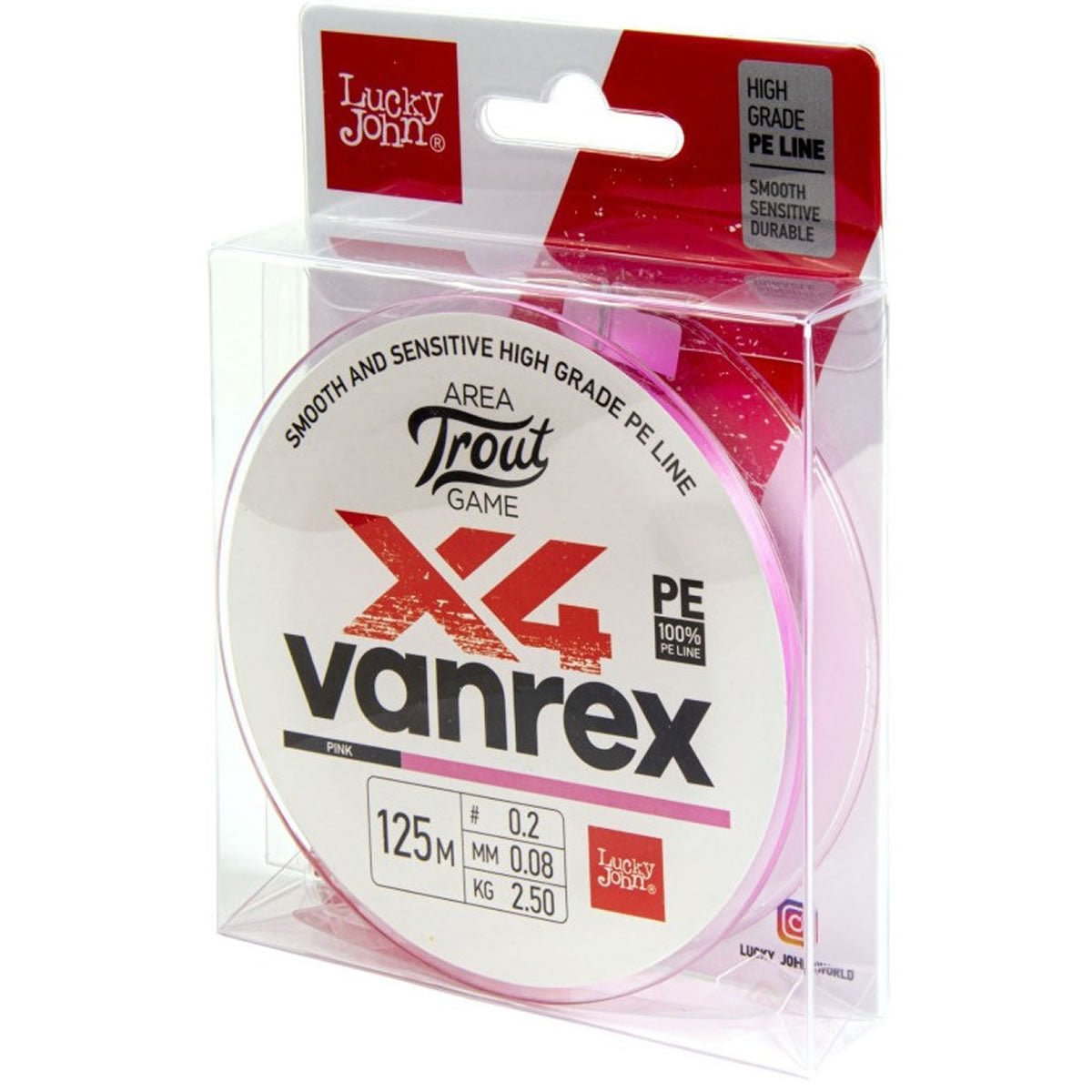 Fir Textil Lucky John Vanrex Area Trout Game X4 Braid Fluo Pink, 125m, 0.08mm, 2.5kg