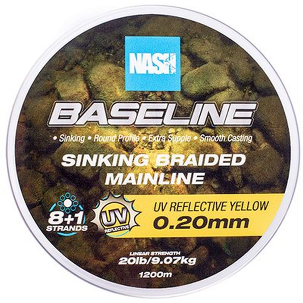 Fir Textil Nash Baseline Sinking Braid, UV Yellow, 11.33kg, 25lbs, 0.24mm, 600m