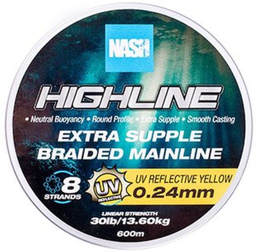 Fir Textil Nash Extra Supple Braid, UV Yellow, 15.87kg, 35lbs, 0.28mm, 600m