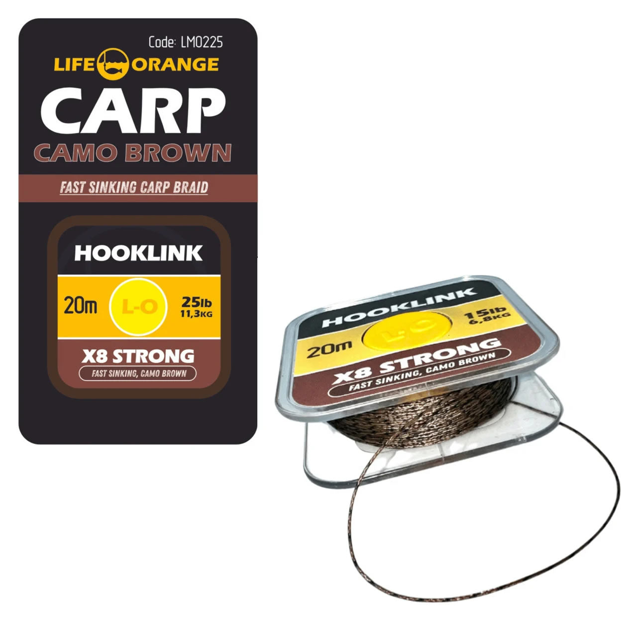 Fir Textil Orange Hooklink x8 Camo Brown, 20lb, 20m