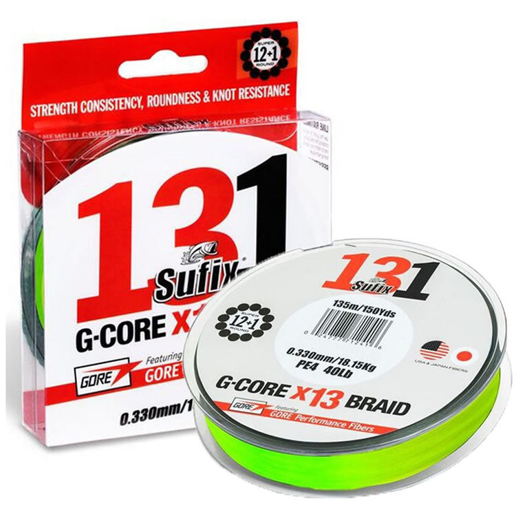 Fir Textil SUFIX 131 G-Core x13 Braid, Neon Chartreuse, 135m, 0.148mm, 8.10kg/18lbs