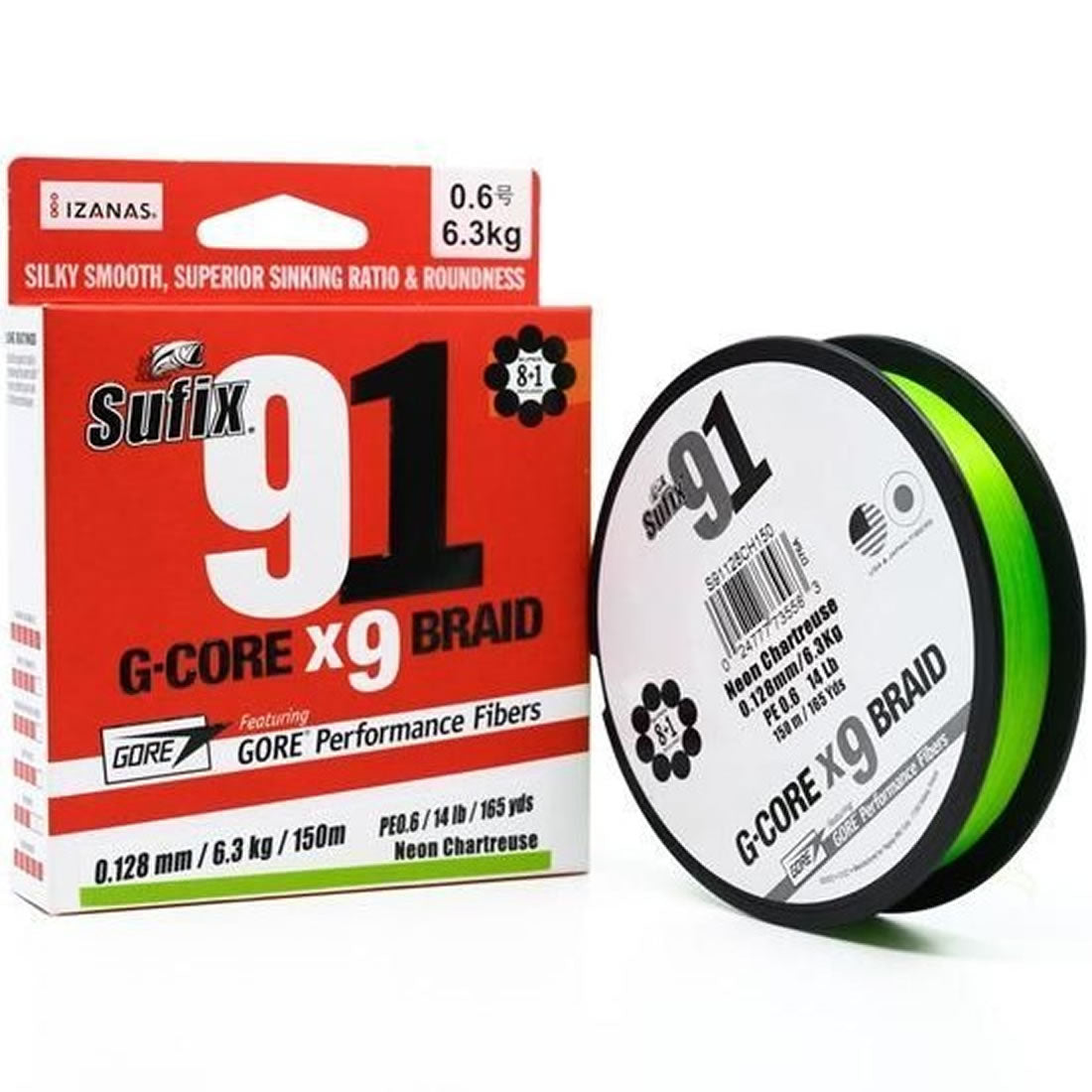 Fir Textil SUFIX 91 G-Core x9 Braid Neon Chartreuse 100m