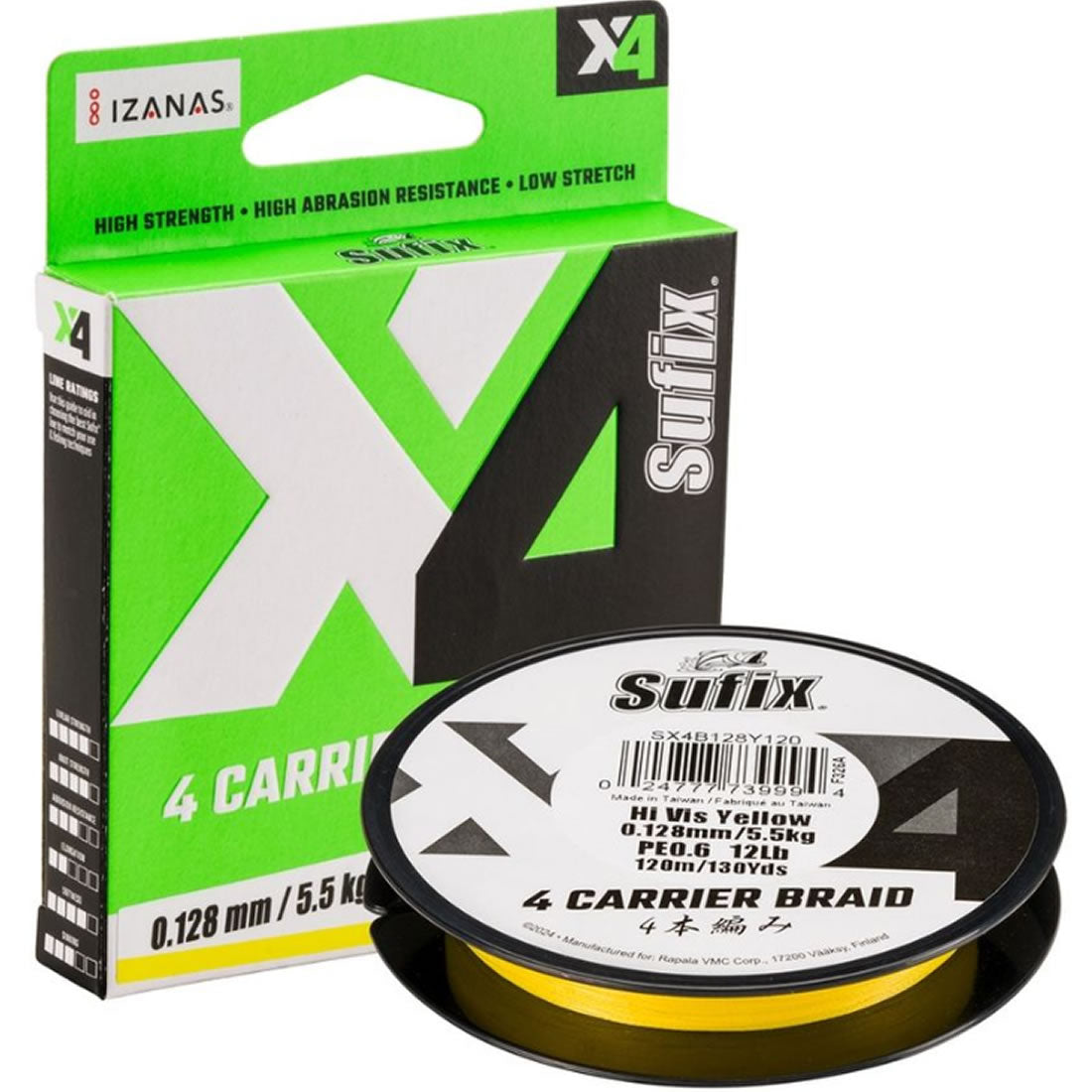 Fir Textil SUFIX X4 Carrier Braid, Hi Vis Yellow, 135m, 0.148mm, 7.0kg/15lbs