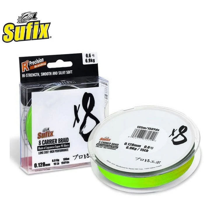 Fir Textil SUFIX X8 Carrier Braid, Neon Chartreuse, 135m, 0.148mm, 7.5kg/17lbs