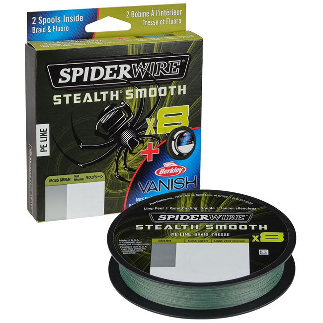 Fir Textil Spiderwire Stealth Smooth Duo Spool SS8 Braid Moss Green, 150m, 0.09mm, 7.5kg + Berkley Vanish Fluoro 50m, 0.25mm, 4.5kg