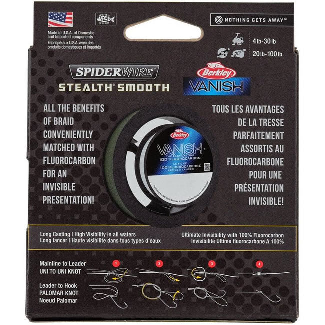 Fir Textil Spiderwire Stealth Smooth Duo Spool SS8 Braid Moss Green, 150m, 0.09mm, 7.5kg + Berkley Vanish Fluoro 50m, 0.25mm, 4.5kg