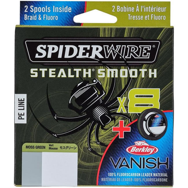 Fir Textil Spiderwire Stealth Smooth Duo Spool SS8 Braid Moss Green, 150m, 0.13mm, 11.2kg + Berkley Vanish Fluoro 40m, 0.40mm, 10kg