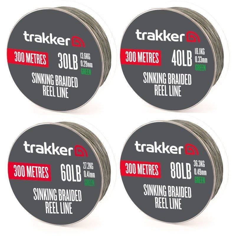 Fir Textil TRAKKER Sinking Braid Reel Line, Green, 0.41mm, 60lb/27.20kg, 300m