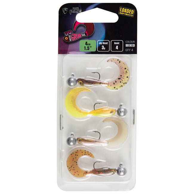 Fox Rage Micro Grub Tail Mixed UV Colour Pack, 4cm, 4 buc