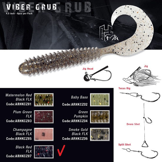 GRUB VIBER  COLMIC HERAKLES  11.4cm BLACK RED FLK 6BUC/PLIC