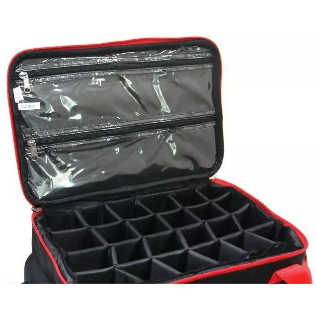 Geanta BERKLEY Powerbait Dough Bag Large Rosu/Negru + 3 Cutii Naluci, 46.5x24x24.5cm
