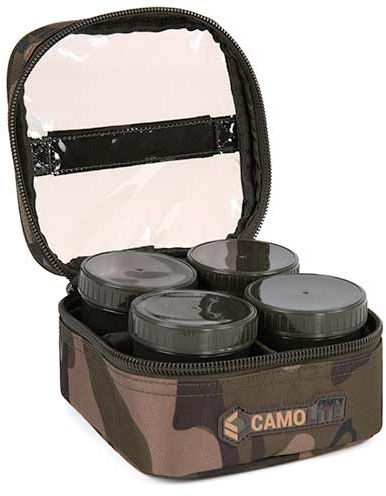 Geanta Fox Camolite 6 Pot Hookbait Case, Camo, 17x16.5x9.5cm