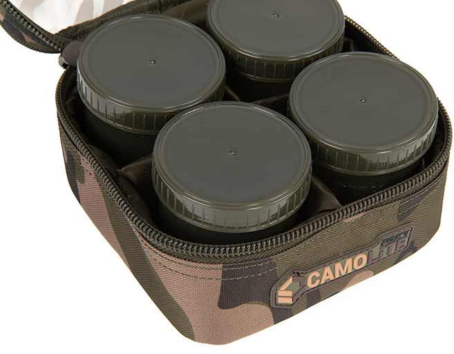 Geanta Fox Camolite 6 Pot Hookbait Case, Camo, 17x16.5x9.5cm