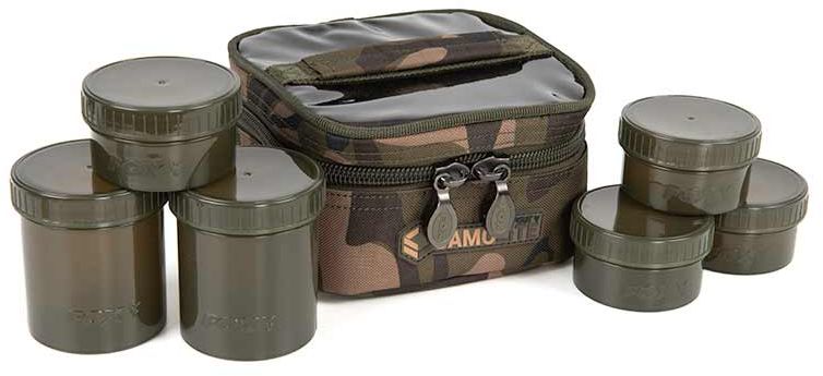 Geanta Fox Camolite 6 Pot Hookbait Case, Camo, 17x16.5x9.5cm