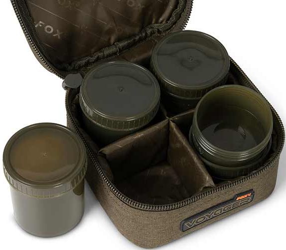 Geanta Fox Voyager 6 Pot Hookbait Case, Kaki, 17x17x10cm