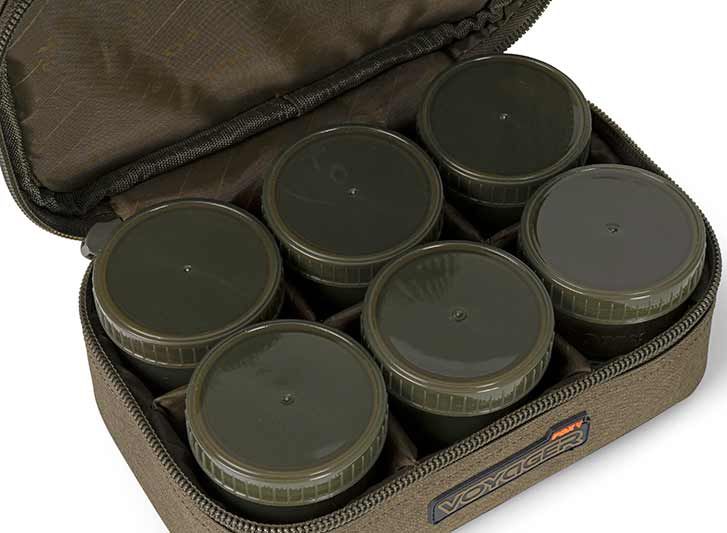 Geanta Fox Voyager 8 Pot Hookbait Case, Kaki, 25x12x16cm