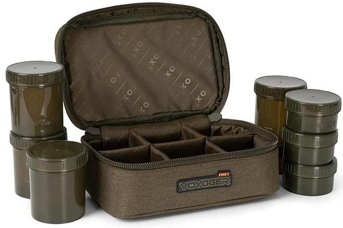Geanta Fox Voyager 8 Pot Hookbait Case, Kaki, 25x12x16cm