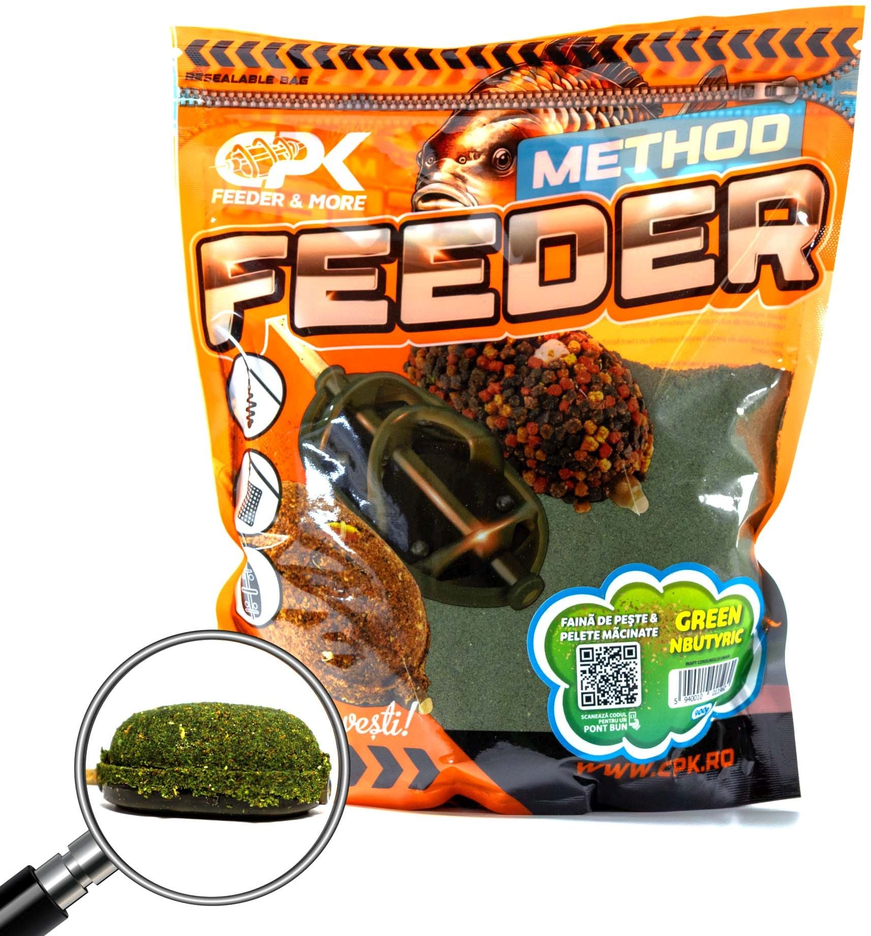 Groundbait CPK Method Feeder Faina De Peste Si Pelete Macinate, Green N Butyric, 900g