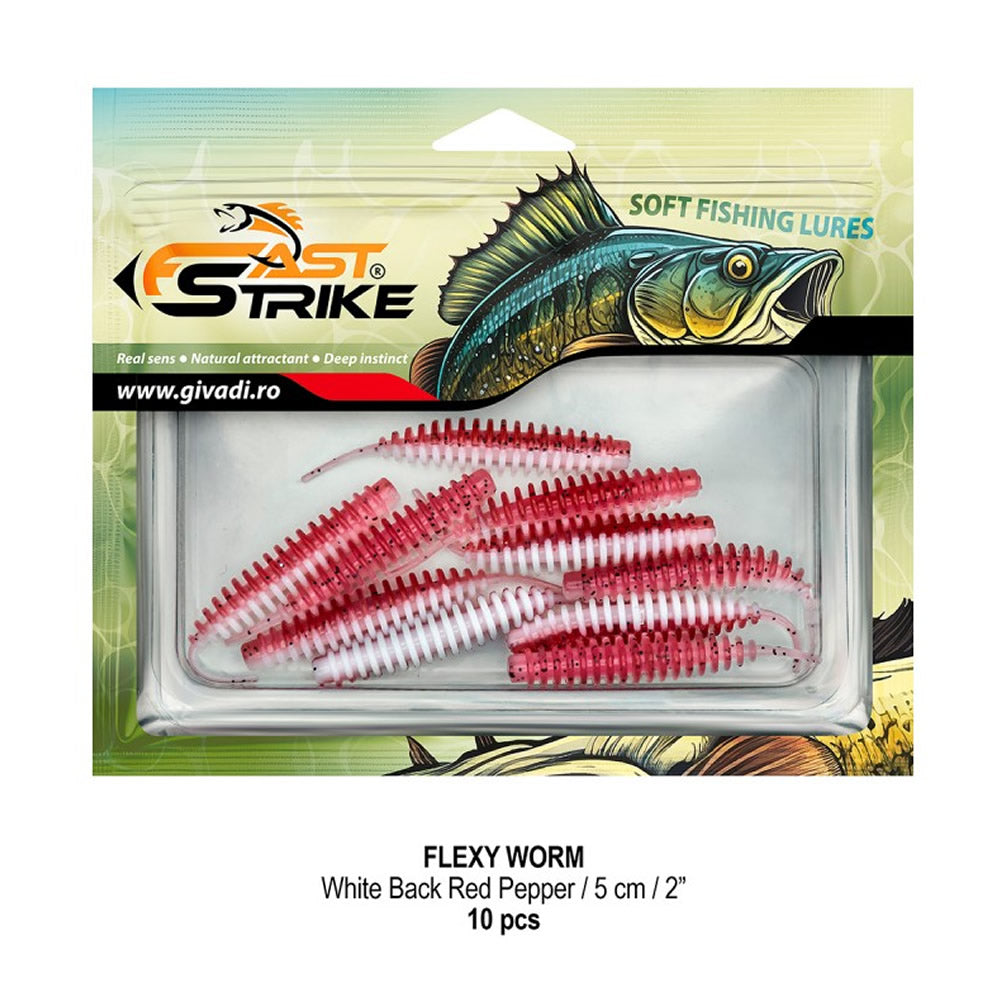 Grub FAST STRIKE Flexi Worm, 5cm, White Back Red Pepper, 10buc/pac