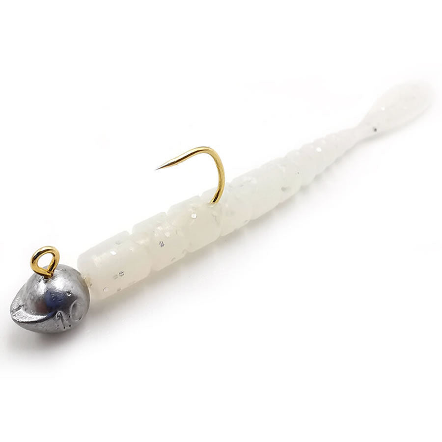 Grub Mustad Aji Micro Fla, White Glow Glitter, 5cm, 15buc/pac