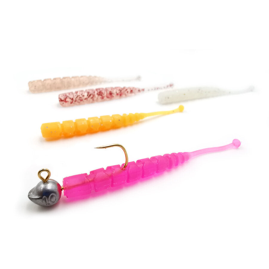 Grub Mustad Aji Micro Vierme PLU Clear Rainbow Glitter 5cm 15+1buc/plic