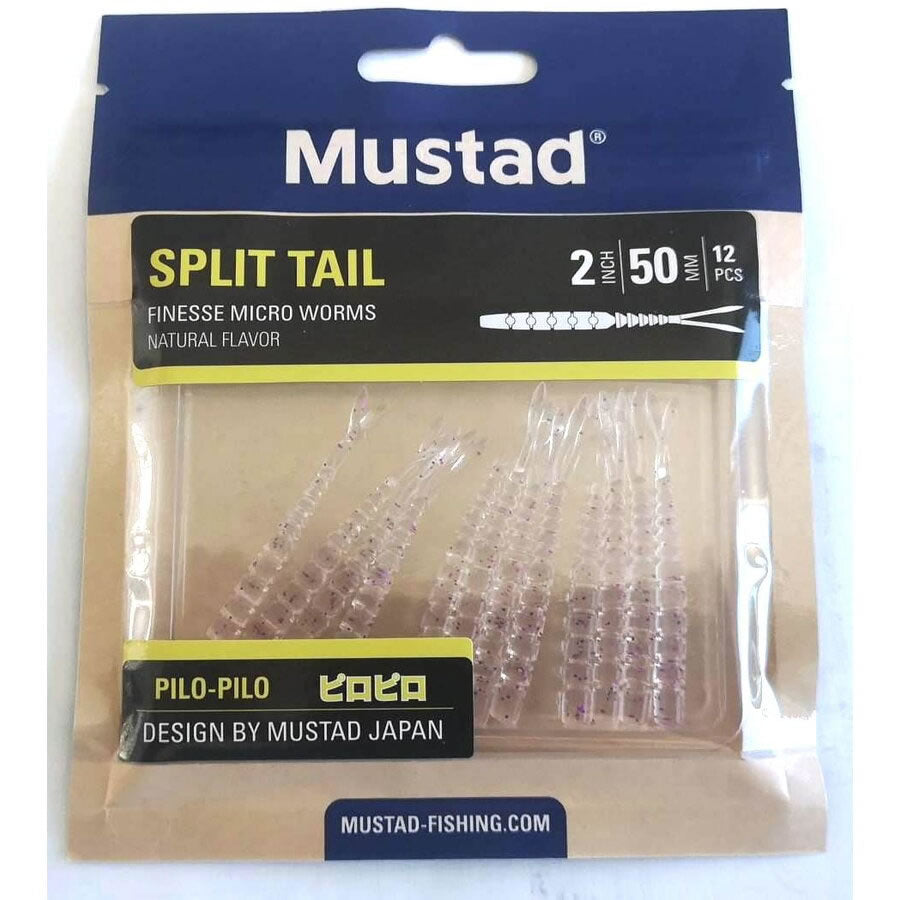 Grub Mustad Aji Split Tail, Clear Purple Glitter, 5cm, 12buc/pac