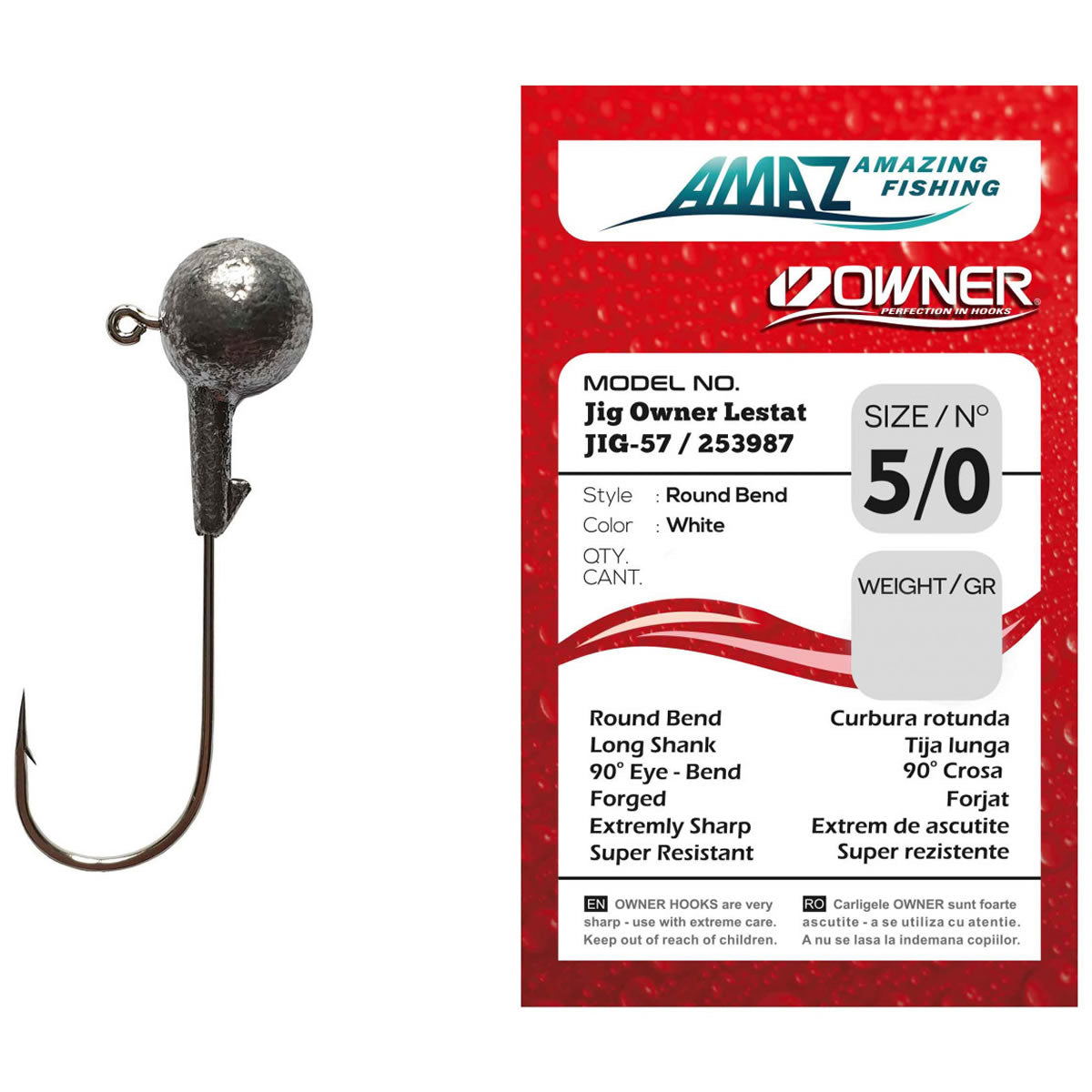 Jig Lestat Owner Jig-57 253987 White, No.4/0, 21g, 5buc/pac