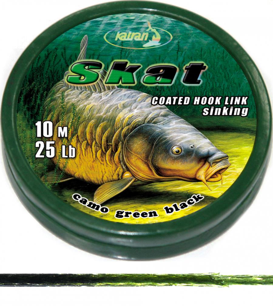 KATRAN Coated braided hook links SKAT 15Lb 10 M/15Lb/10 M/camo green black