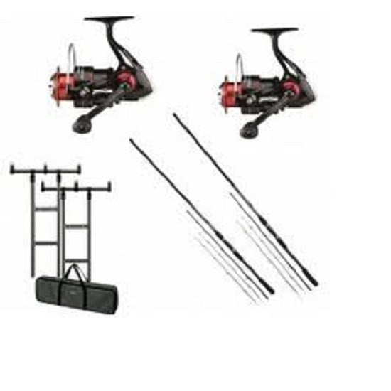 Kit 2 Lansete Garbolino Super Rocket Feeder 3.60m 25 75 g PLUS 2 Mulinete Sert Axo FD 4003 PLUS Rod Pod DAM MAD H Bar PLUS Buzzer Bar
