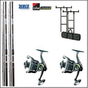 Kit 2 Lansete ZEBCO Atac Feeder 3.30 m 80 g PLUS 2 Mulinete Zebco Cool X FD 350 PLUS Rod Pod DAM MAD H Bar PLUS Buzzer Bar