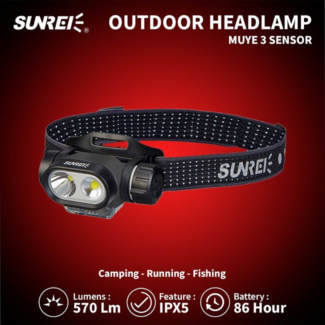 LANTERNA DE CAP SUNREI 570 LUMENI MUYE3 CU SENZOR DE MISCARE