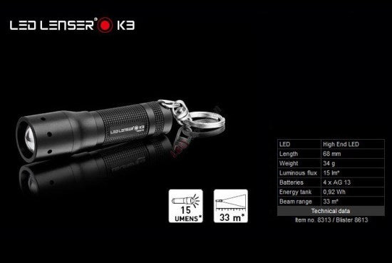 LANTERNA LED LENSER K3 KEY.MATE 15LM