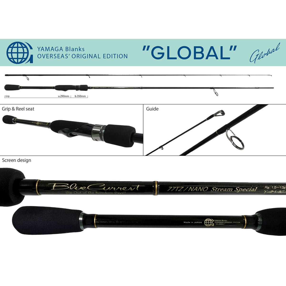 Lanseta YAMAGA BLANKS Blue Current 77TZ Nano Stream Special, 2.31m, 1.5-13g, 2seg