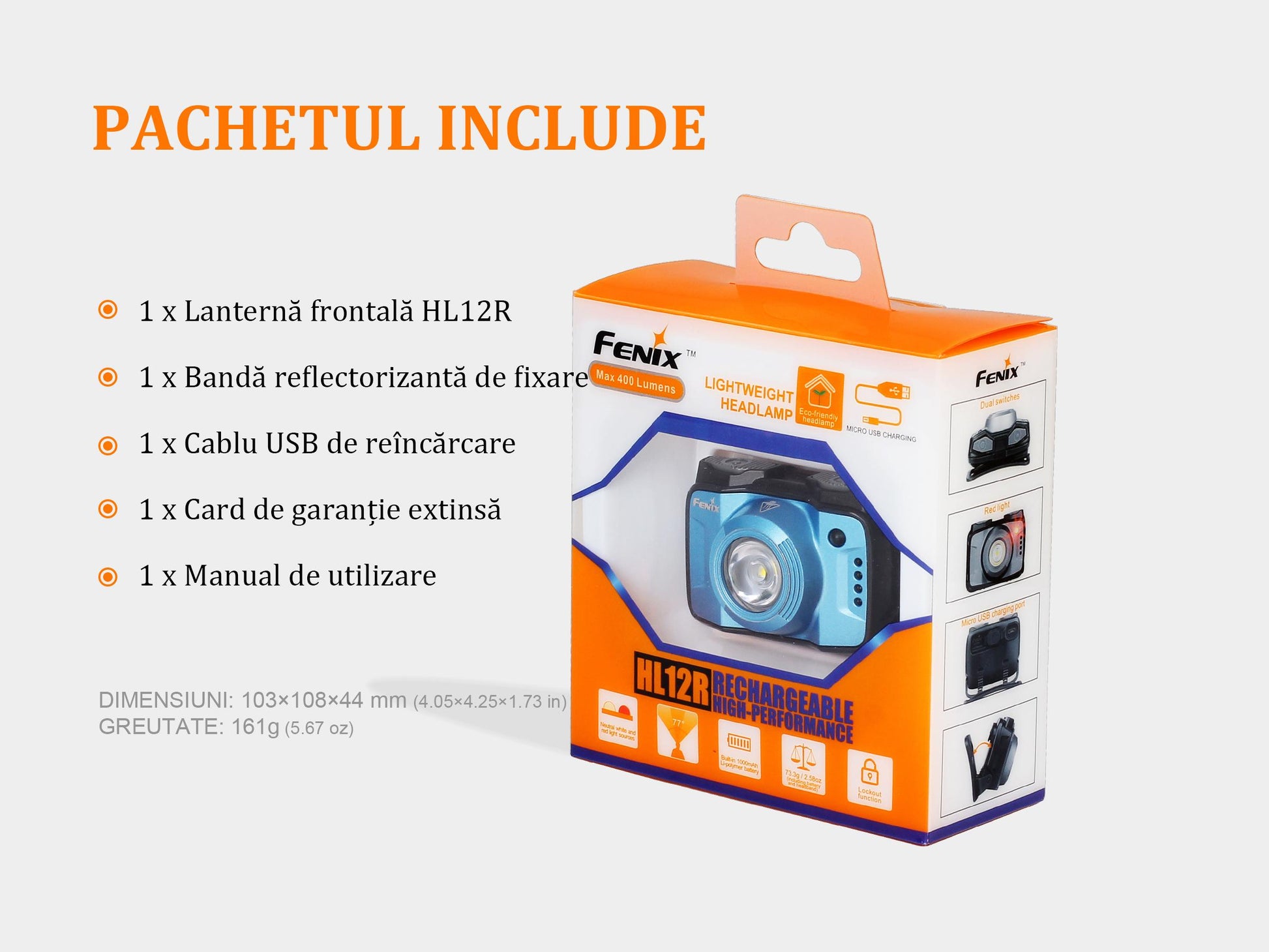 Lanterna Fenix Frontala Model HL12R GREY