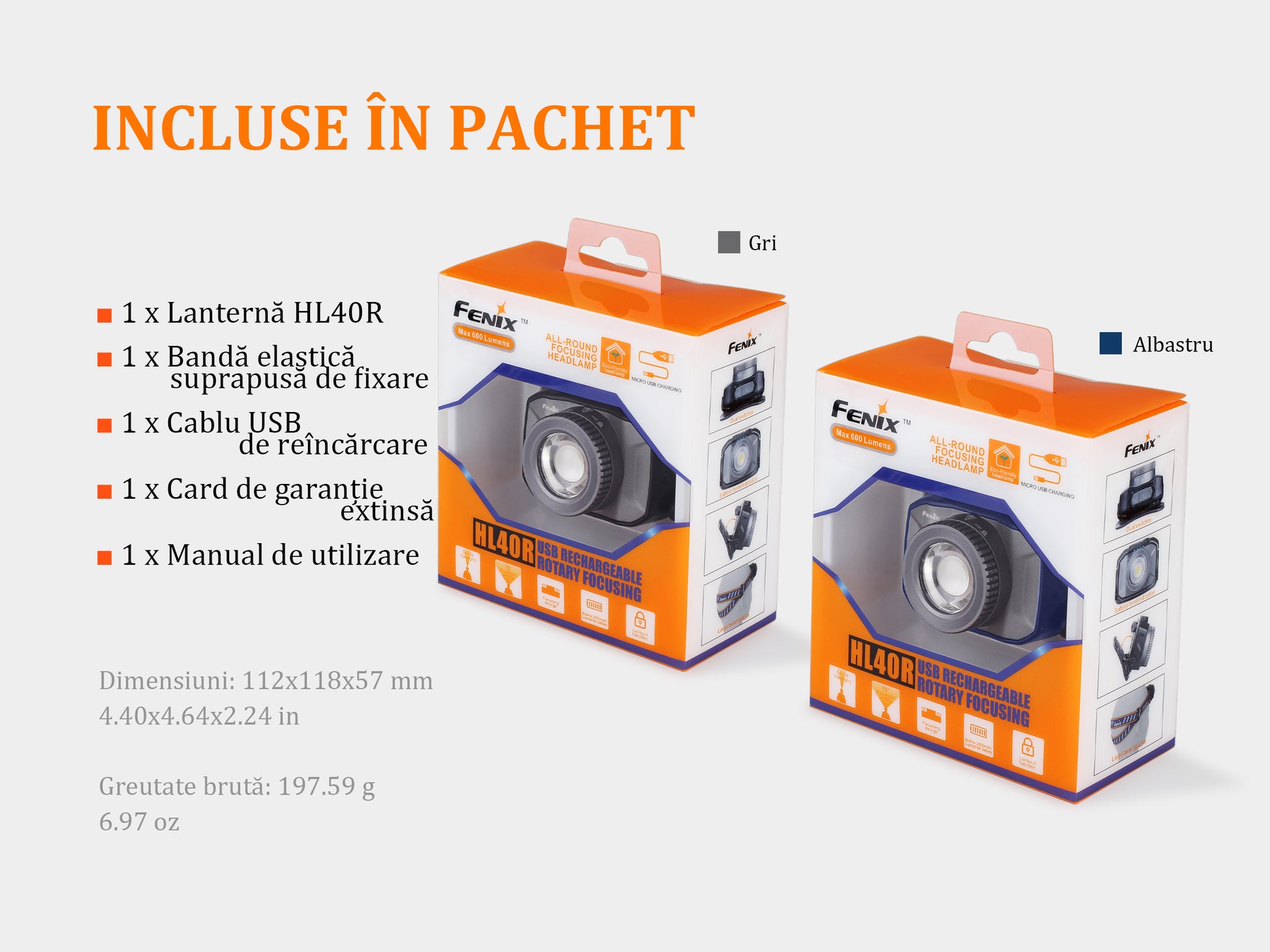 Lanterna Fenix Frontala Model HL40R GREY