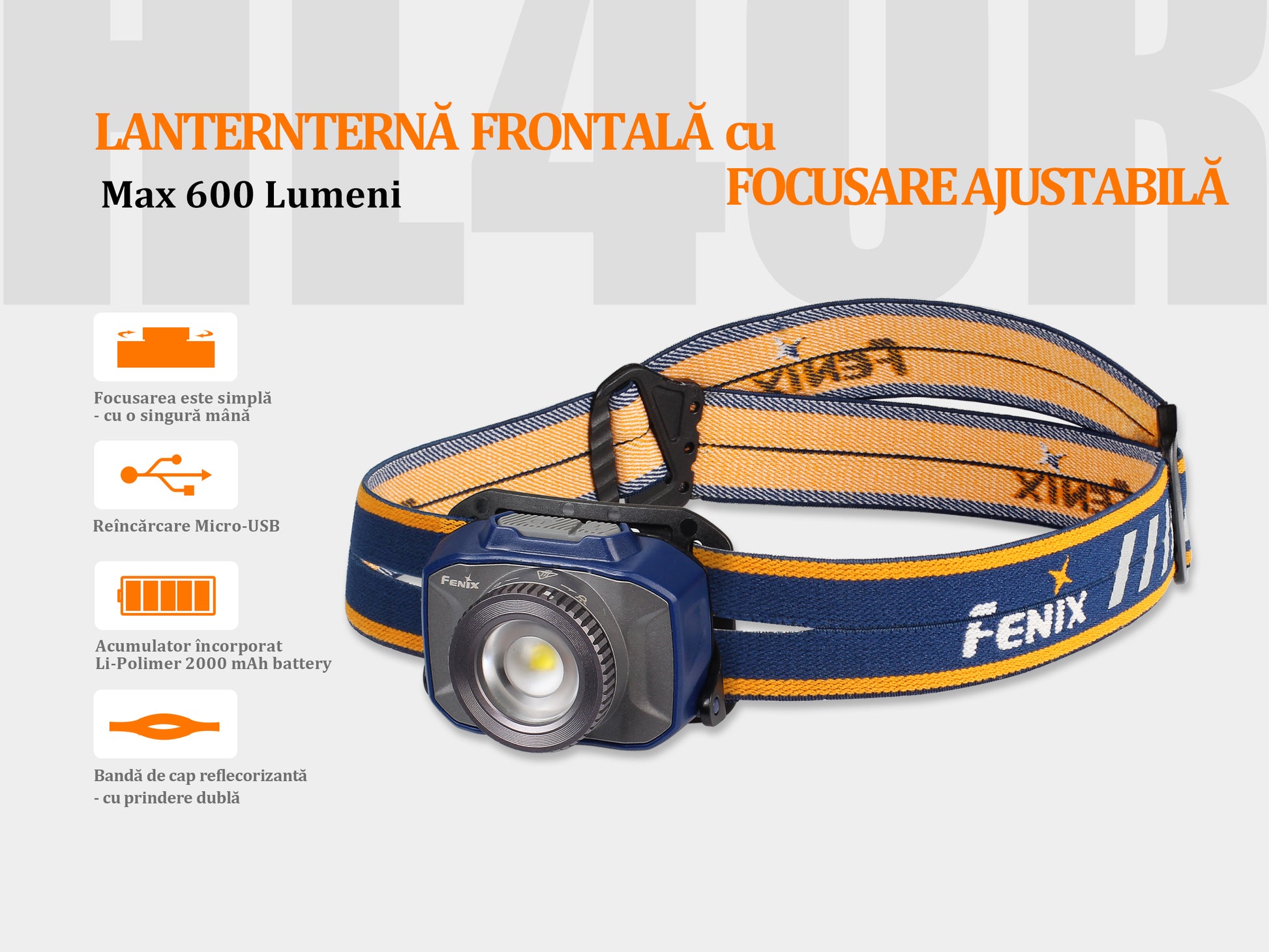 Lanterna Fenix Frontala Model HL40R GREY